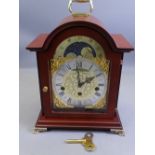 MANTEL CLOCK TEMPUS FUGIT WITH ROLLING MOON DIAL, eight day German movement by Franz Hermle
