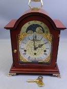 MANTEL CLOCK TEMPUS FUGIT WITH ROLLING MOON DIAL, eight day German movement by Franz Hermle