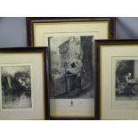 HEDLEY FITTON early engraving - 'Dumfries', 34 x 24cms and two other engravings, all signed