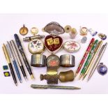 VINTAGE PENS, BADGES, PILL BOXES & OTHER COLLECTABLES