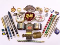 VINTAGE PENS, BADGES, PILL BOXES & OTHER COLLECTABLES