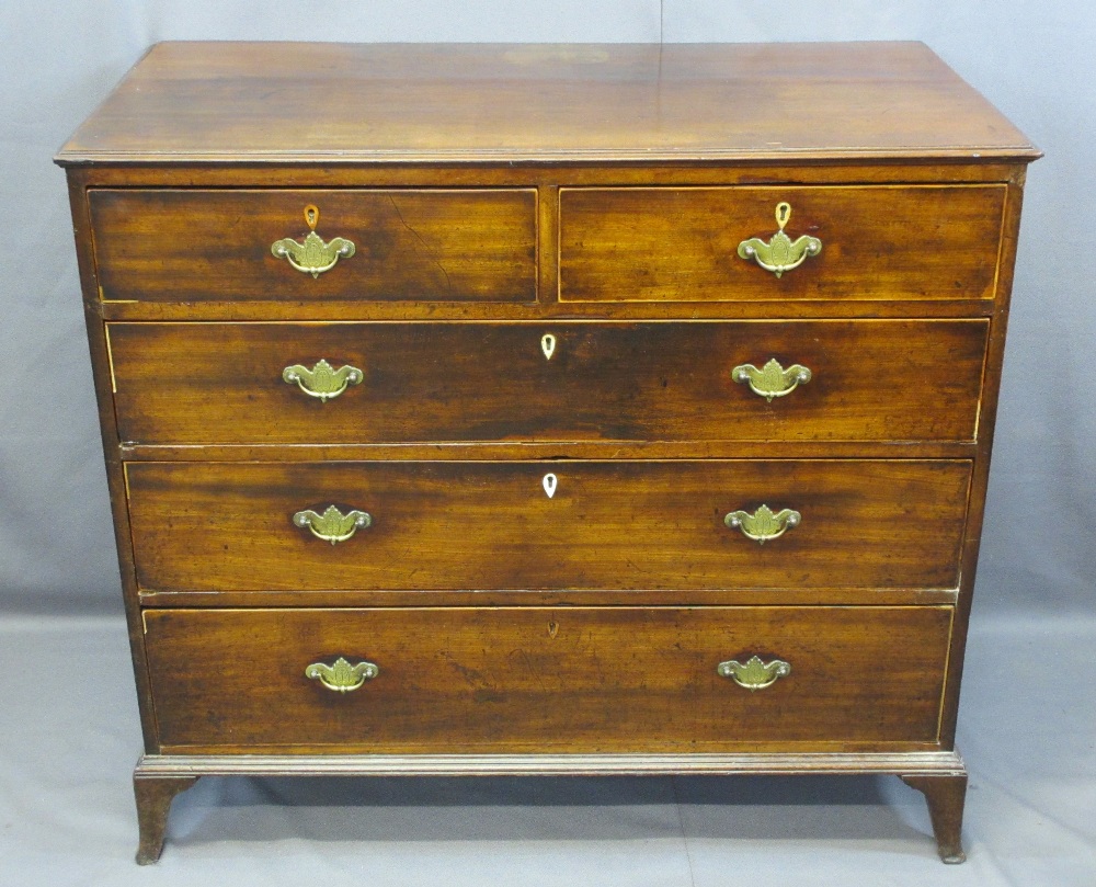 GEORGIAN MAHOGANY CHEST of two short over three long drawers, oak lined with cock beaded edging,