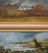 JILL MICKLE oils on board (2) - Anglesey cottage and coastal scene, signed '83 and '84 respectively,