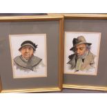 RUSHTON watercolour - pair of portraits, an elderly man and a lady, signed, 22 x 16cms