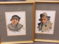 RUSHTON watercolour - pair of portraits, an elderly man and a lady, signed, 22 x 16cms