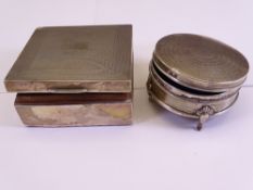 TWO HALLMARKED SILVER BOXES including a square cedar lined cigarette box with engine turn lid