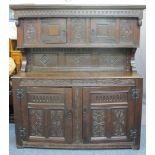 17TH CENTURY & LATER OAK BUFFET SIDEBOARD DATED 1696 WITH INITIAL 'T F', the upper section with twin