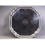 SILVER WALKER & HALL SCROLLED EDGE FOOTED TRAY, Sheffield 1946, 28.5 troy ozs, 30.5 x 30cms