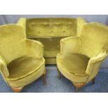 PARKER KNOLL VINTAGE BUTTON UPHOLSTERED DROP-END TWO SEATER SETTEE and a pair of similarly
