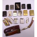 ZIPPO LIGHTERS (11) & THREE OTHERS with a quantity of vintage pocketknives