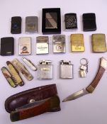 ZIPPO LIGHTERS (11) & THREE OTHERS with a quantity of vintage pocketknives