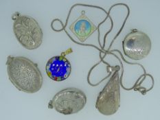 VARIOUS SILVER LOCKETS (5) to include oval, circular and teardrop forms together with two small