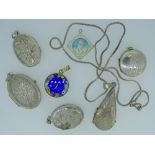 VARIOUS SILVER LOCKETS (5) to include oval, circular and teardrop forms together with two small