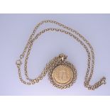 ELIZABETH II GOLD HALF SOVEREIGN 2002 in a 9ct gold circular pendant mount and belcher chain