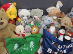 SOFT TOYS to include Disney, Winnie the Pooh and others, some battery operated, various sizes and