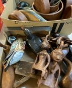 AFRICAN CARVED ITEMS and a parcel of other treen including ducks