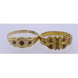 VICTORIAN 15CT GOLD & OTHER RINGS (2), the 15ct gold example set with semi-precious stones, size