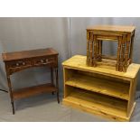 MODERN PINE DEEP BOOKSHELF, 64cms H, 91cms W, 41cms D, reproduction single drawer hall table and a