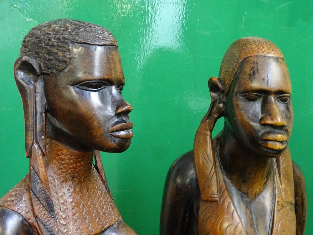 AFRICAN WOODEN CARVED FIGURES - two females, 96cms H the tallest - Image 2 of 2