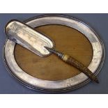 SILVER OVAL PORTRAIT FRAME, Birmingham 1912, 33 x 26cms and a bone handled crumb scoop