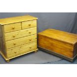 VINTAGE PINE LIDDED CHEST and a reproduction pine chest of two short over three long drawers on