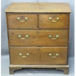 NEATLY PROPORTIONED ANTIQUE OAK CHEST of two short over two long drawers, pine lined with