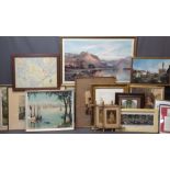 PAINTINGS & PRINTS - a large assortment including ALFRED DE BREANSKI print - mountain scape,