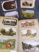 VINTAGE POSTCARDS, TWO ALBUMS containing 400 plus postcards, both British and overseas, Military