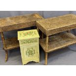 FURNITURE ASSORTMENT - a pair of wicker two-tier side tables, 75cms H, 83cms W, 40cms D and a