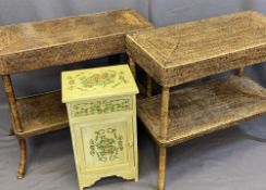 FURNITURE ASSORTMENT - a pair of wicker two-tier side tables, 75cms H, 83cms W, 40cms D and a