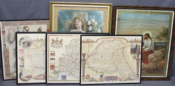 MAPS & RELIGIOUS PRINTS, furnishing maps of Hampshire, Yorkshire, Berkshire and Lancashire, 43 x