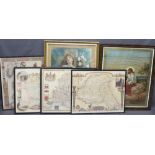 MAPS & RELIGIOUS PRINTS, furnishing maps of Hampshire, Yorkshire, Berkshire and Lancashire, 43 x