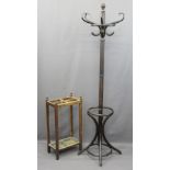 REPRODUCTION BENTWOOD HAT & COAT STAND and a vintage oak stick stand with twin drip trays, 186cm and