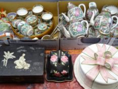 CHINESE TEAWARE, similar china, Japanned jewellery box with mother of pearl detail ETC