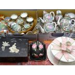 CHINESE TEAWARE, similar china, Japanned jewellery box with mother of pearl detail ETC