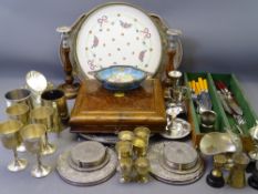 EPNS - three footed circular tray, goblets, tankards, boxed cutlery ETC