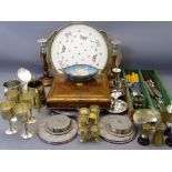 EPNS - three footed circular tray, goblets, tankards, boxed cutlery ETC