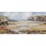 JILL MICKLE oil on board - Anglesey beach, signed '83, 22 x 45cms
