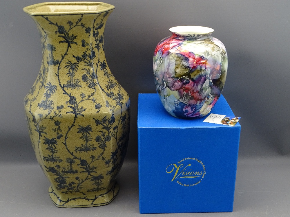 VISIONS HAND PAINTED BOXED VASE (Helen Bull ceramics) and a modern oriental style large vase,