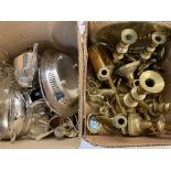 BRASSWARE & EPNS - a spit, candleholders, tea service items ETC (2 boxes)