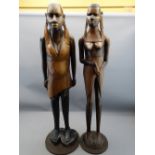 AFRICAN WOODEN CARVED FIGURES - two females, 96cms H the tallest