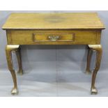 VINTAGE OAK LOWBOY with moulded edge rectangular top, single frieze drawer on carved knee and shaped