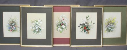 MARY BROWN watercolours, set of five - Still Life, signed, 32 x 25cms