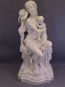 CRACKLE GLAZE TYPE GROUP - Mother with Child and Cherub, 59cms tall