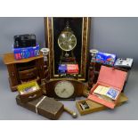 TREEN - jewellery box, cribbage board and dominoes, Smiths mantel clock ETC