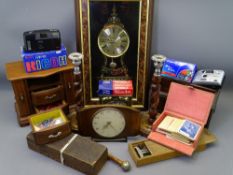 TREEN - jewellery box, cribbage board and dominoes, Smiths mantel clock ETC