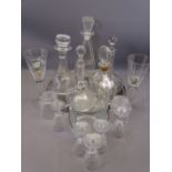 DECANTERS and assorted drinking glassware, tray ETC