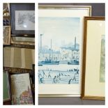 L S LOWRY print - Northern river scene, 51 x 70cms and RUSSELL FLINT print 'The Wishing Well', 28