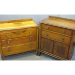 VINTAGE OAK TALLBOY and a non-matching three drawer bedroom chest, 97cms overall H, 77.5cms W, 46cms
