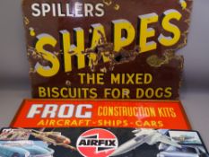 ENAMEL SIGN for Spillers 'Shapes, The Mixed Biscuits for Dogs', 50 x 76cms and advertising signs for